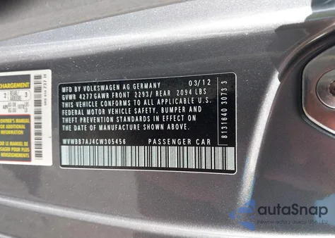 2012 Volkswagen Golf 2.5L 2-Door из США, поврежденный, VIN WVWBB7AJ4CW305456